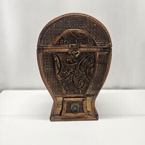 Beautiful Vintage Decorative Wood and Woven Rattan Trinket Box Chest Bohemian